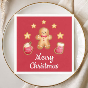 Red Cute Gingerbread Man Merry Christmas Napkin
