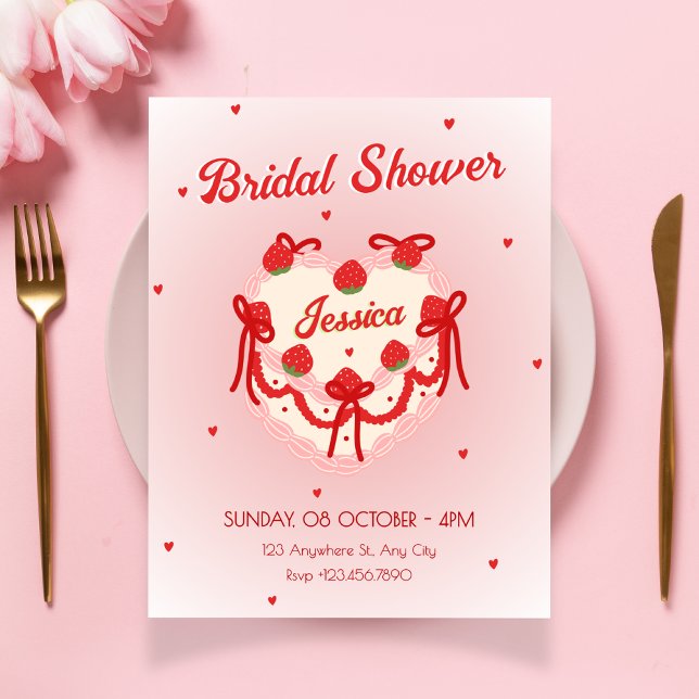 Red cute heart cake bridal shower invitation (Creator Uploaded)