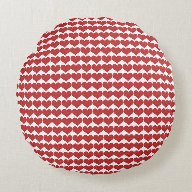 Red Cute Hearts Pattern Round Pillow (Front)