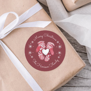 Red Cute Merry Christmas Family Holiday Classic Round Sticker