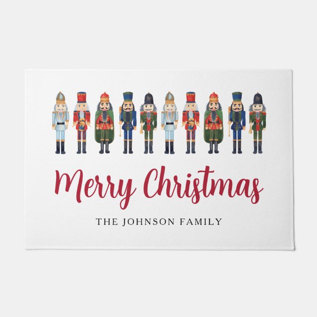 Red Cute Nutcracker Merry Christmas  Doormat (Front)