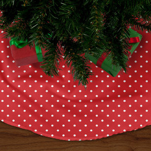 Red Cute Polka Dots Fleece Tree Skirt