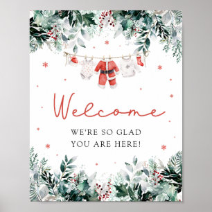 Red Cute Santa Baby Christmas Shower Welcome Sign