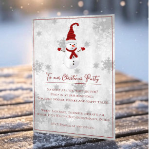 Red Cute Snowman Christmas Party Invitation