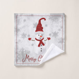 Red Cute Snowman Holiday Towel Set
