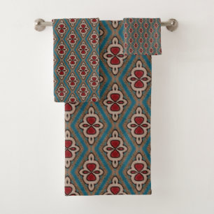 Red Cyan Copper Azulejos Tile Elegance Name Bath Towel Set