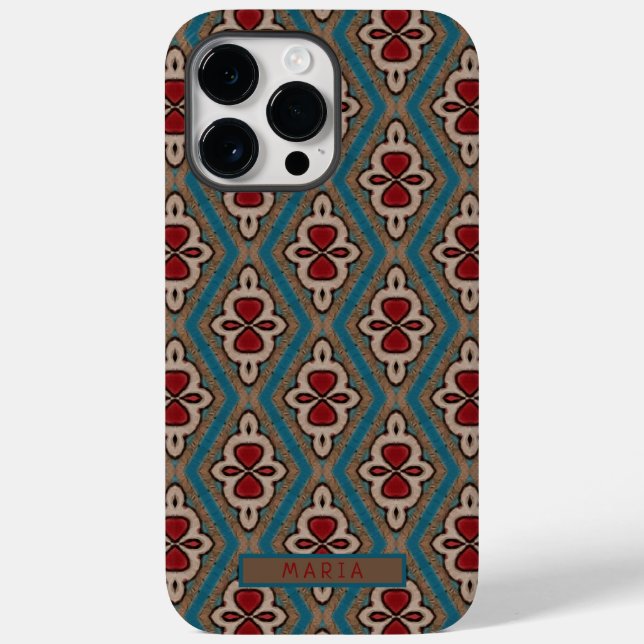 Red Cyan Copper Azulejos Tile Elegance Name Case-Mate iPhone Case (Back)