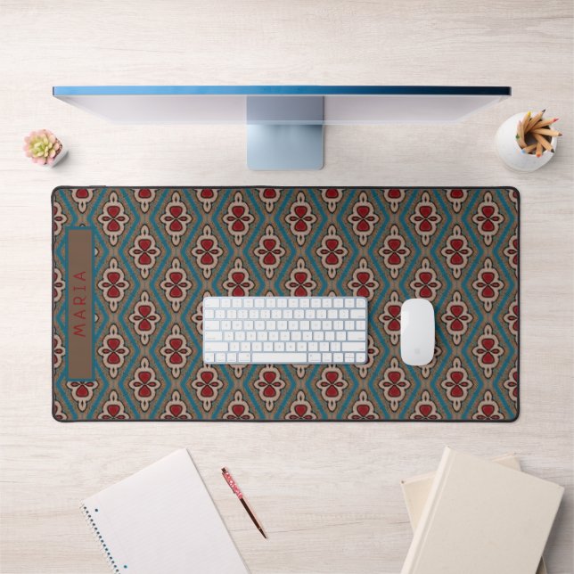 Red Cyan Copper Azulejos Tile Elegance Name Desk Mat (Office 1)