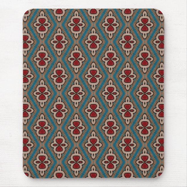 Red Cyan Copper Azulejos Tile Elegance Name Mouse Pad (Front)