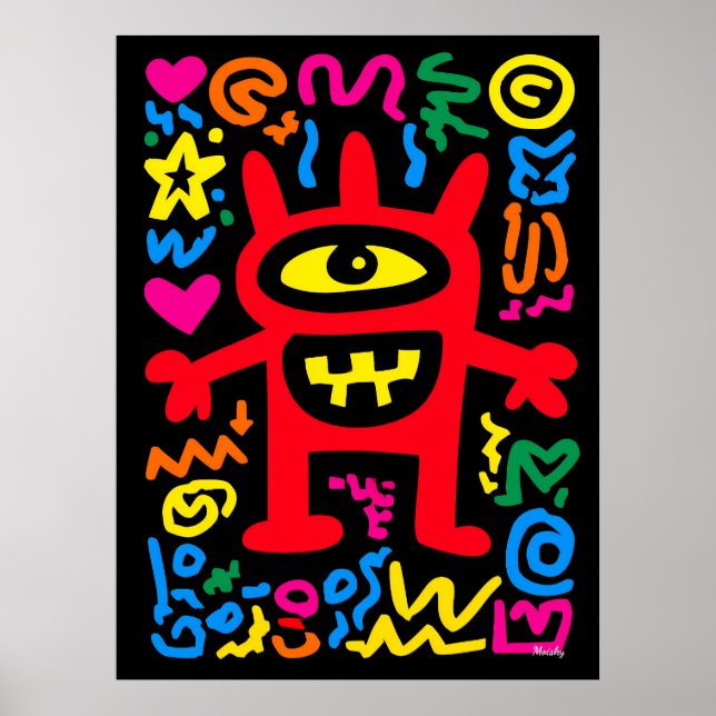 Red Cyclops Alien – Funky Neon Pop Art Monster Poster (Front)