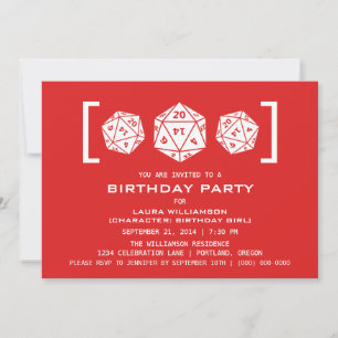 Red D20 Dice Gamer Birthday Party Invite