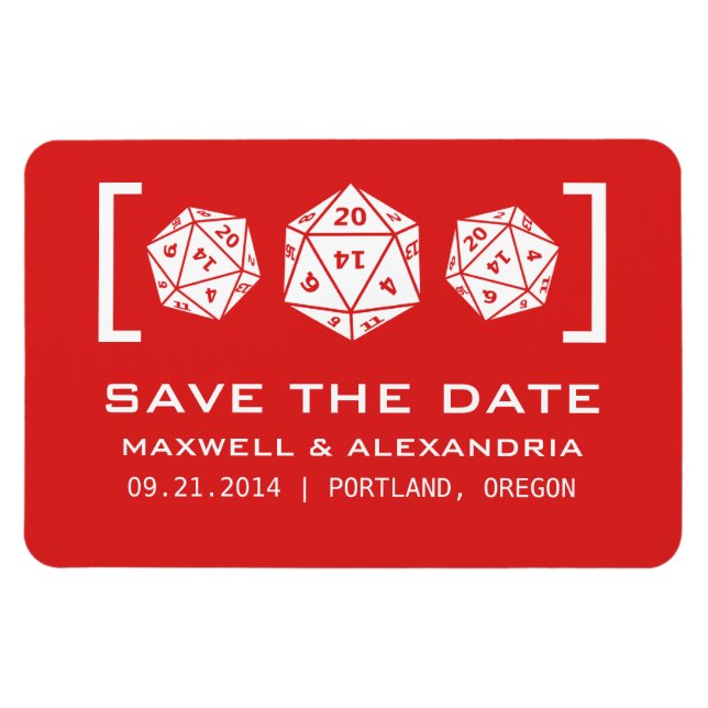 Red D20 Dice Gamer Save the Date Magnet (Horizontal)