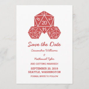 Red D20 Dice Save the Date Invite