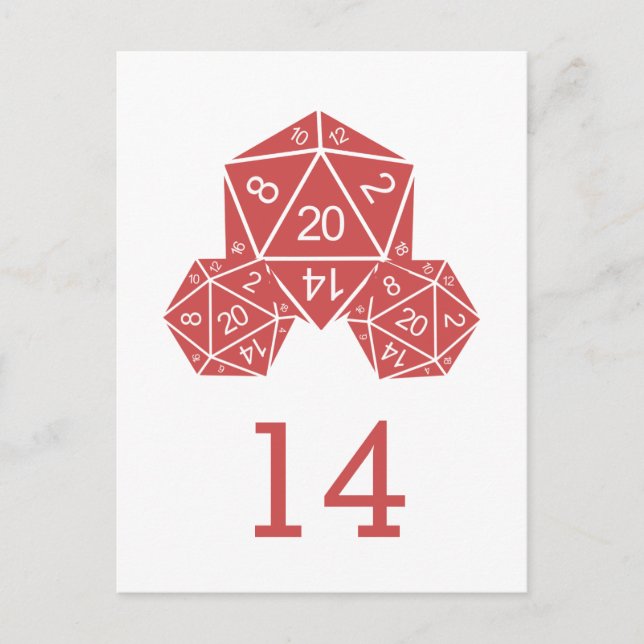 Red D20 Dice Table Number Postcard (Front)