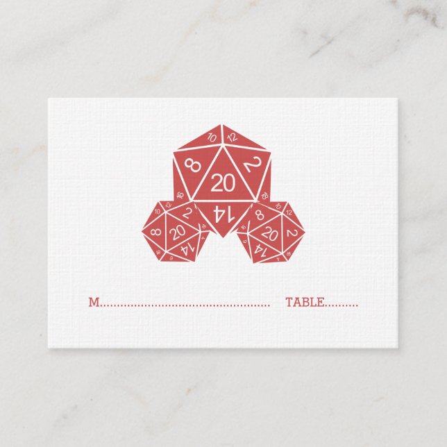 Red D20 Dice Wedding Place Card (Front)