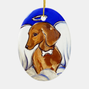 Red Dachshund Angel Ceramic Ornament