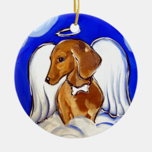 Red Dachshund Angel Ceramic Tree Decoration