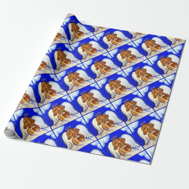 Red Dachshund Angel Wrapping Paper (Unrolled)