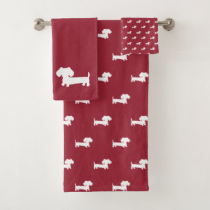 Red Dachshund Bath Towel Set Hand Towel Wash Cloth