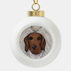 Red Dachshund Ceramic Ball Christmas Ornament