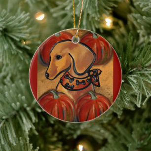 Red dachshund   ceramic ornament