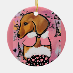 Red Dachshund Ceramic Ornament