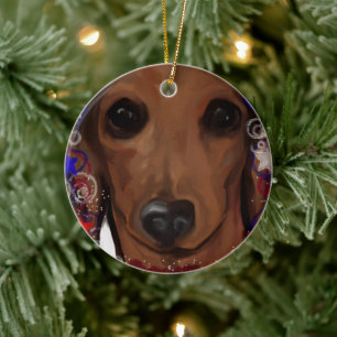 Red Dachshund Ceramic Ornament