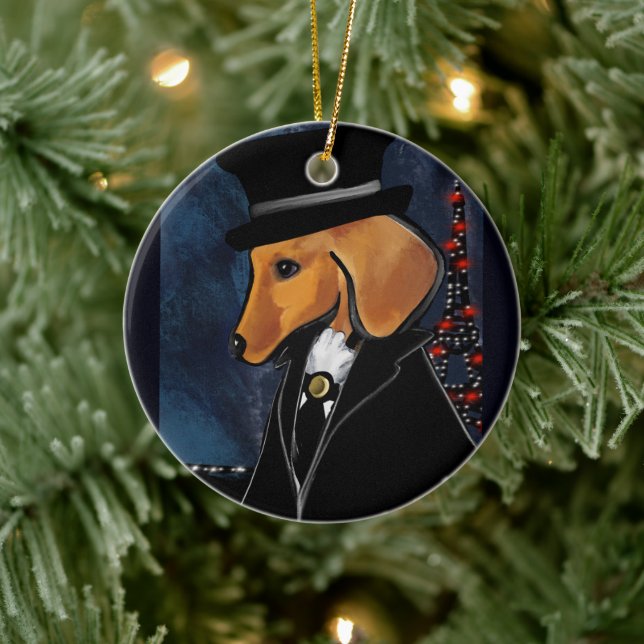 Red dachshund     ceramic ornament (Tree)