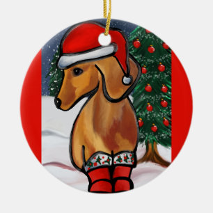 Red Dachshund      Ceramic Ornament