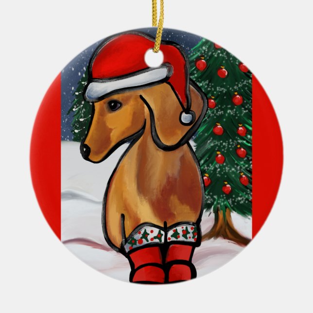 Red Dachshund      Ceramic Ornament (Front)
