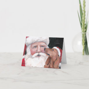 Red Dachshund Kissing Santa Claus Dog Art Note Car Holiday Card
