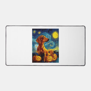 Red Dachshund of van gogh starry night halloween F Desk Mat