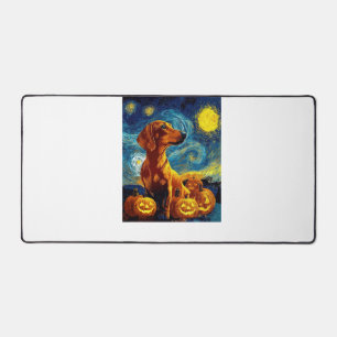 Red Dachshund of van gogh starry night halloween F Desk Mat