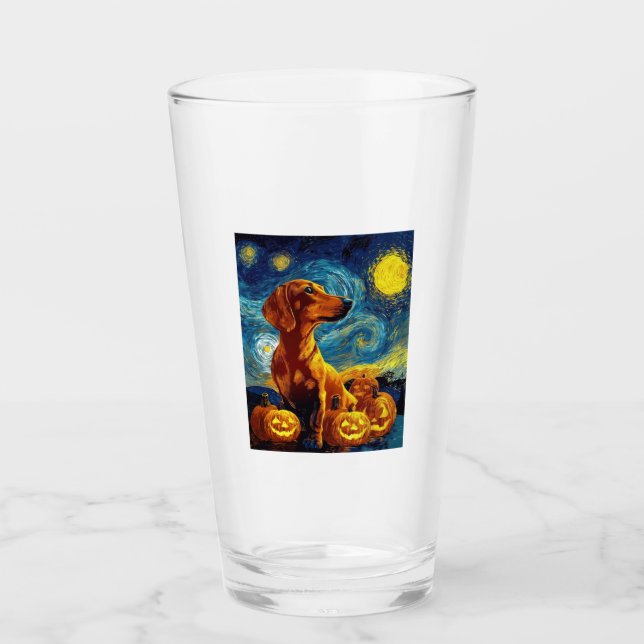Red Dachshund of van gogh starry night halloween F Glass (Front)
