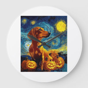 Red Dachshund of van gogh starry night halloween F Large Clock