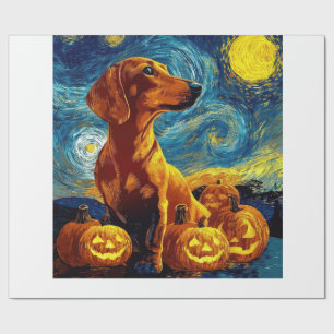Red Dachshund of van gogh starry night halloween F Wrapping Paper