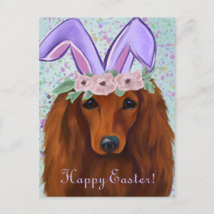 RED DACHSHUND POSTCARD