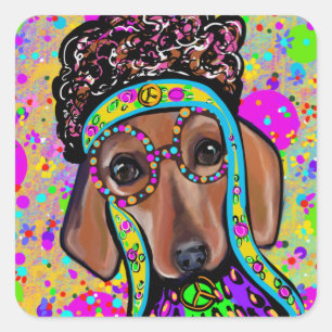 RED DACHSHUND SQUARE STICKER