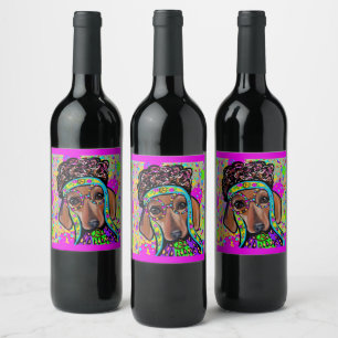 RED DACHSHUND WINE LABEL
