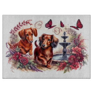 Red Dachshunds in the Garden Cutting Board: Cutting Board