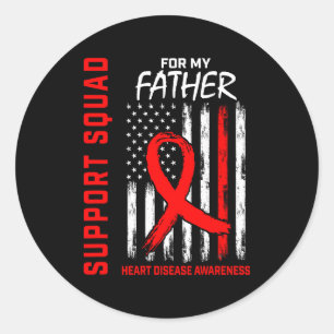 Red Dad Father Heart Disease Awareness Flag Graphi Classic Round Sticker
