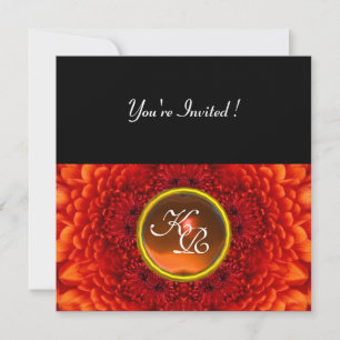RED DAHLIA, AGATE monogram ,bright black yellow Invitation