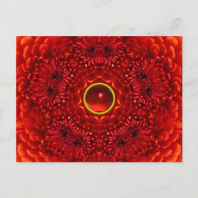 RED DAHLIA AND RUBY GEMSTONE Floral Postcard (Front)