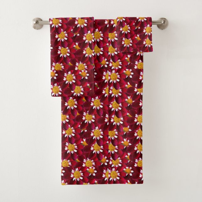 Red Dahlia Bath Towel Set (Insitu)