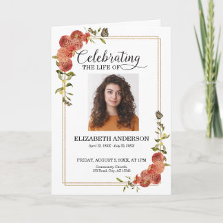 Red Dahlia Butterfly Celebration of Life Program