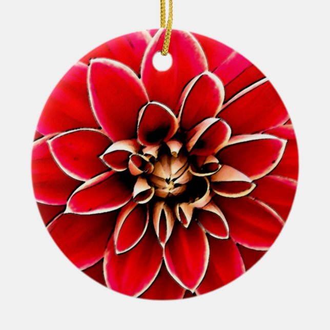Red Dahlia, digital art Ceramic Ornament (Front)