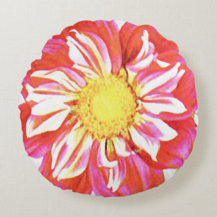 Red Dahlia, digital art Round Cushion