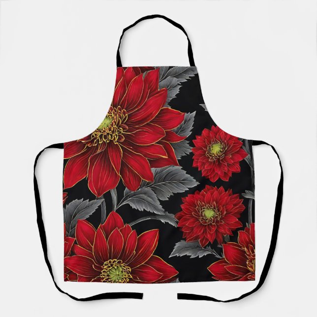 Red Dahlia Floral Apron (Front)