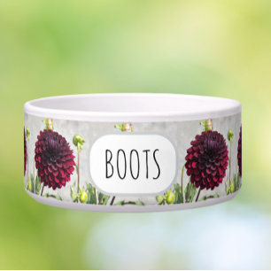 Red Dahlia Floral Pattern Personalized Pet Bowl