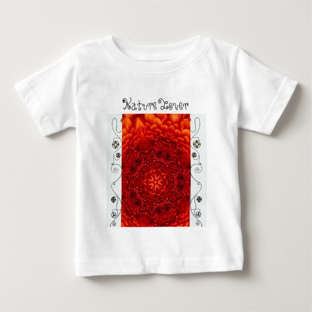 RED DAHLIA FLOWER, Abstract Floral Nature Lover Baby T-Shirt (Front)